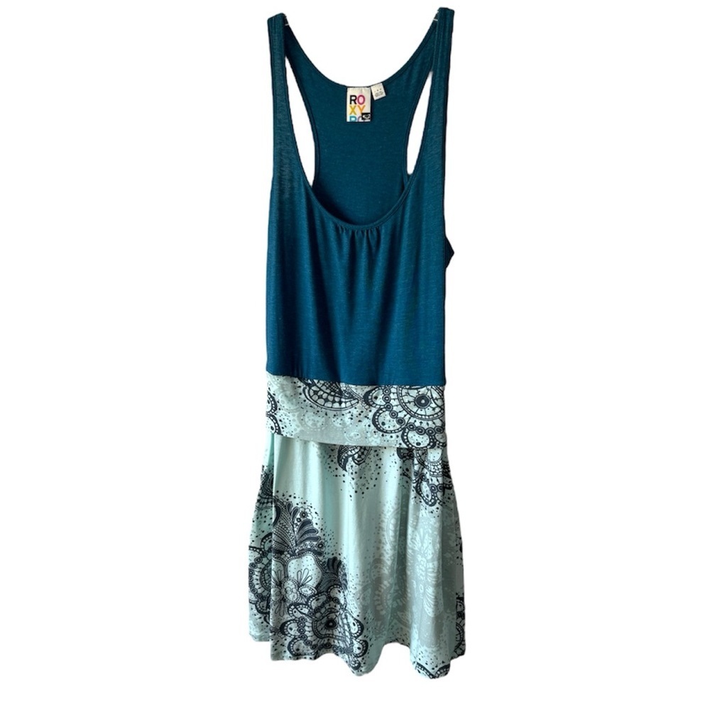 Roxy Teal and Light Blue Printed Racerback Dress